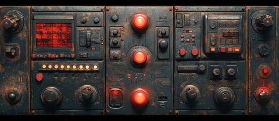 Vintage control panel with lit buttons