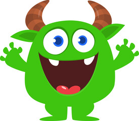 Fototapeta premium Cartoon funny monster character design with funny face expression. Halloween vector illustration 