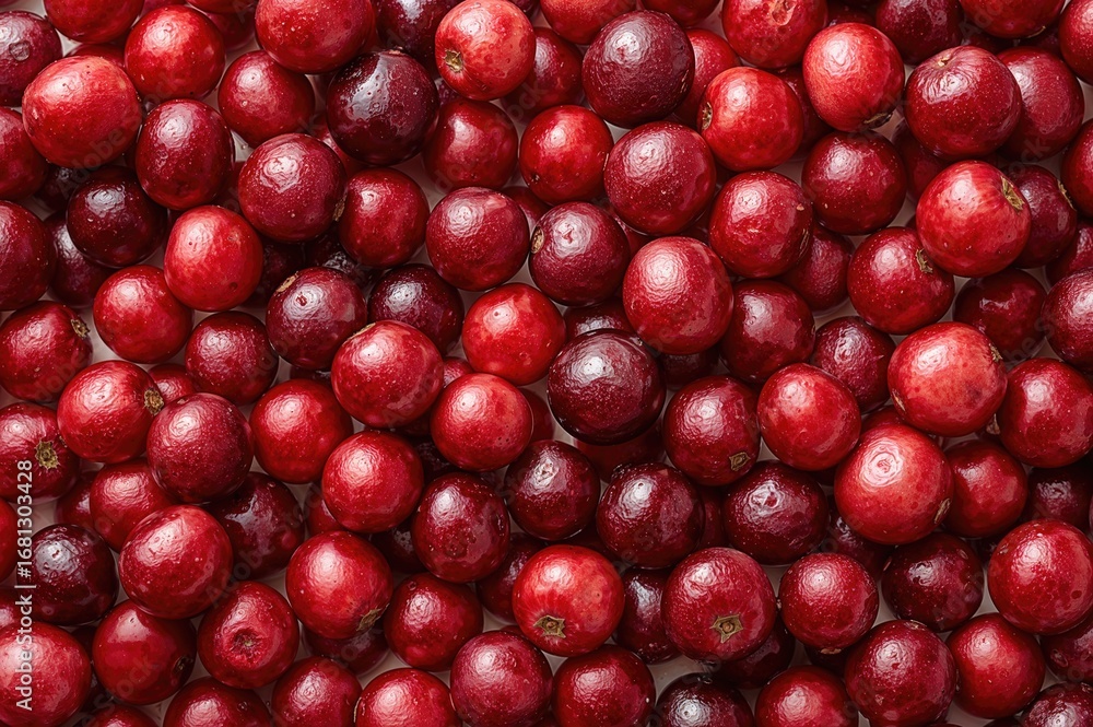 Poster assorted fresh cranberries in various shades on a white background with clipping path