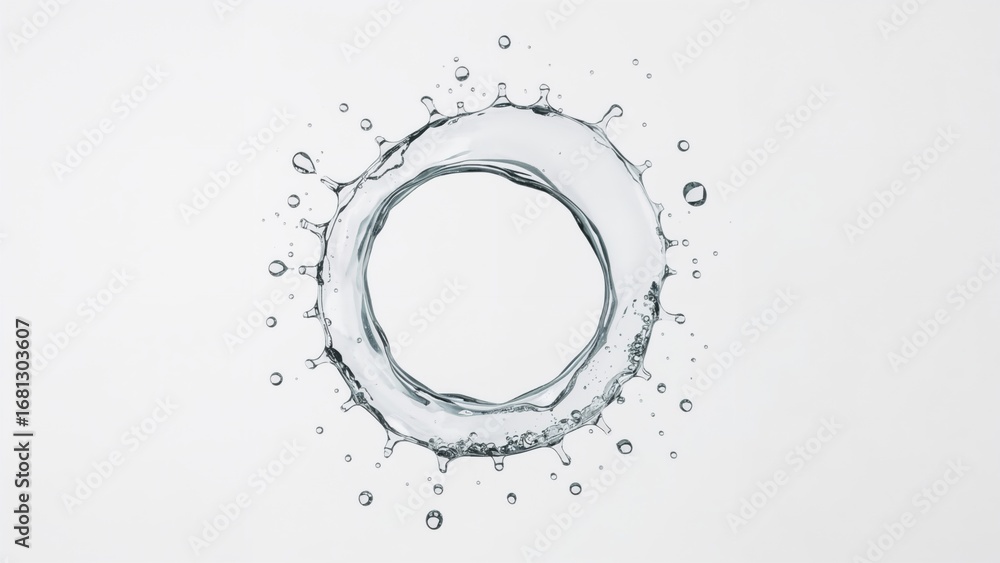 Poster Close-up of an isolated splash forming a circular shape on a white backdrop.