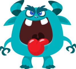 Cartoon funny monster character design with funny face expression. Halloween vector illustration 
