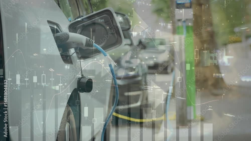 Poster animation of data processing over fueling car