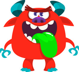 Cartoon funny monster character design with funny face expression. Halloween vector illustration 