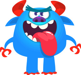 Cartoon funny monster character design with funny face expression. Halloween vector illustration 