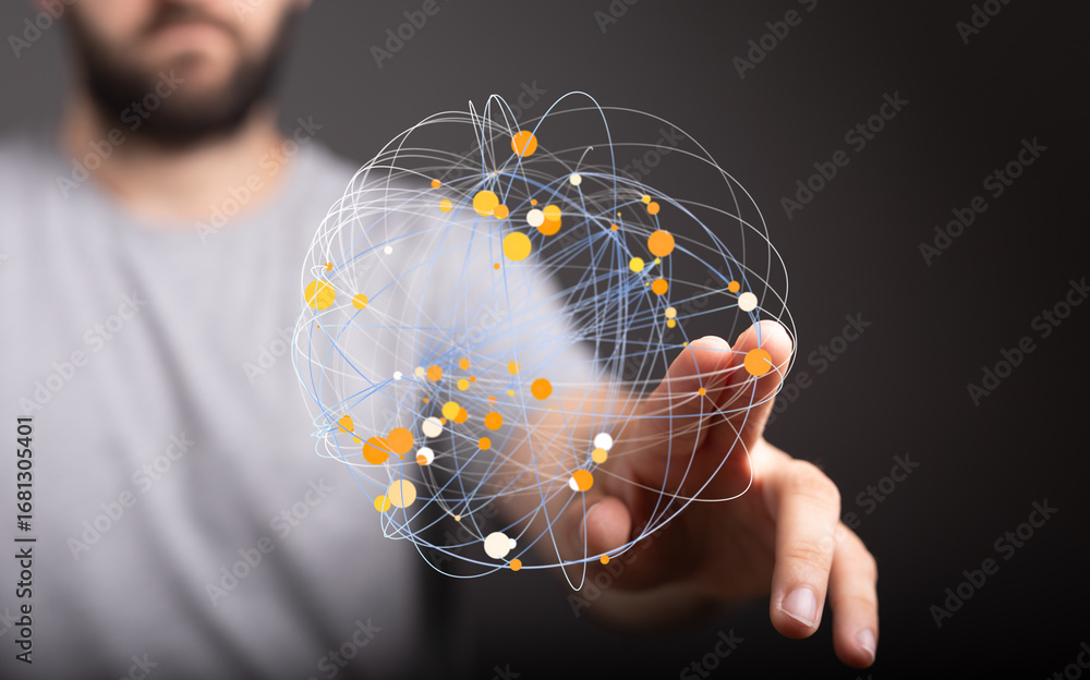 Poster conceptual image of global network, connectivity, and digital interaction.
