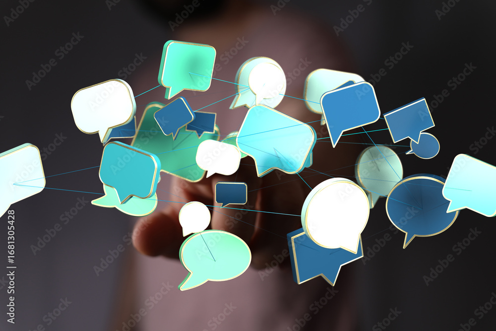Aufkleber abstract image of interconnected speech bubbles, symbolizing global communication and networking.