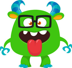 Cartoon funny monster character design with funny face expression. Halloween vector illustration 