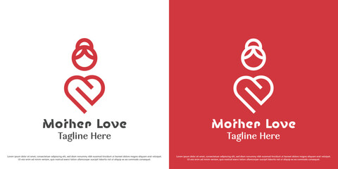 Mother logo design vector illustration. Silhouette of a mothers love. Icon symbol of a caring mother.