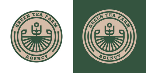 Tea farm logo design vector illustration. Natural tea plantation silhouette. Simple, minimal, fresh environment icon symbol.