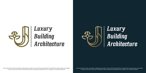Luxury building logo design vector illustration. Silhouette of a glamor hotel apartment building. Elegant architecture icon symbol.