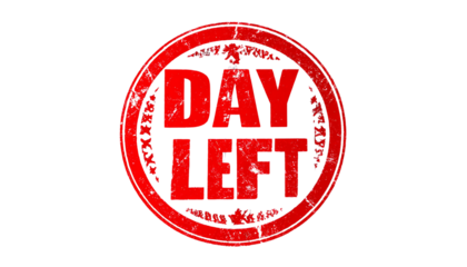 1 Day Left PNG, Bold Countdown Text with Modern Typography, Transparent Background, Urgent Sale and Event Reminder Design