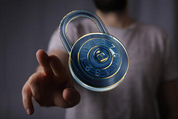 Cybersecurity concept.  Protecting sensitive information with strong passwords and encryption.