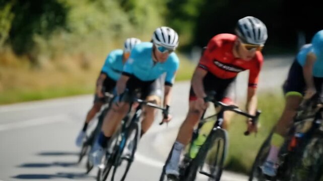 Peloton Power - Cyclists Race Uphill in Intense Road Cycling Competition.