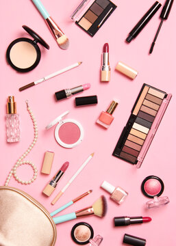 professional makeup tools. Makeup products. A set of various products for makeup. Vertical photo format
