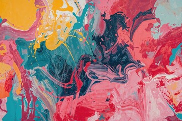 Contemporary painting with oil and acrylic smears on wall. Abstract textured color stains and brushstroke backdrop.