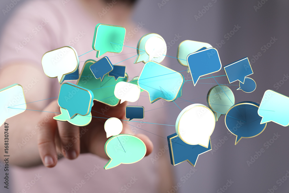 Aufkleber abstract image of interconnected speech bubbles, representing global communication and networking.
