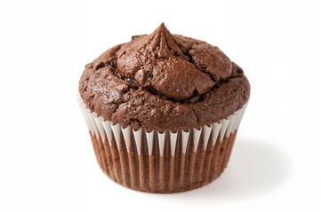 Close-up of a chocolate cupcake on a plain background