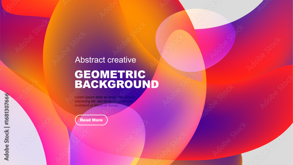 Aufkleber vibrant abstract shapes overlap, creating dynamic colorful background. text present, button visible.