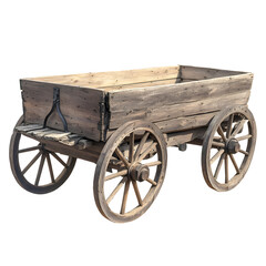 Fototapeta premium Wooden Wagon with Handle and Wheels Isolated on White Background