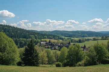 Obraz premium A charming rural area surrounded by stunning scenery