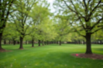 Fototapeta premium Soft-focused image of lush green foliage and grassy area
