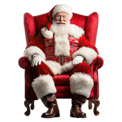 Santa claus sitting on leather chair and smiling concept. A joyful Santa Claus sitting in a plush red chair, embodying the Christmas spirit.