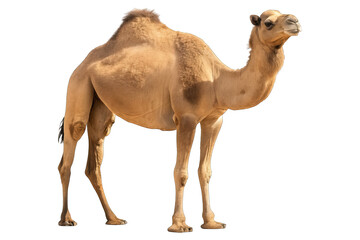 Isolated camel image on clean white transparent concept. A majestic camel standing gracefully in a desert landscape.