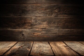 Rustic wooden planks, dimly lit, warm tones