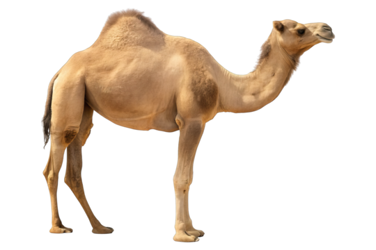 Isolated camel image on clean white transparent concept. A majestic camel standing proudly in a desert landscape.