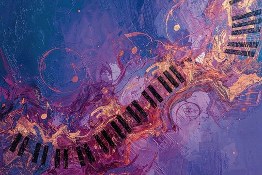 Abstract painting featuring keyboards and musical notes as a source of musical inspiration - Powered by Adobe