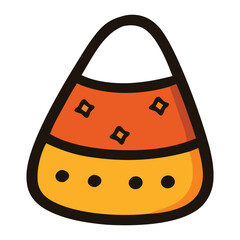 Candy corn illustration in vibrant orange and yellow colors, perfect for halloween decorations, candy packaging, festive invitations, and seasonal designs.