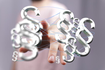 Abstract image of interconnected paragraph symbols, representing legal networks, collaboration, or...