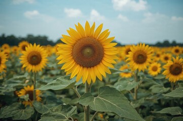 Fototapeta premium Daytime view of a field filled with blooming yellow sunflowers