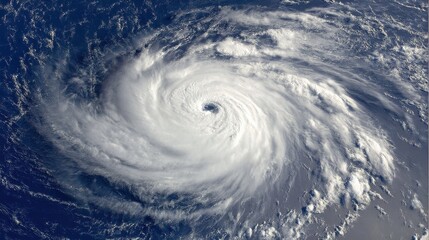 Aerial View of a Powerful Hurricane Swirling Over the Ocean Waters, Dramatic Weather Phenomenon, Eye of the Storm Visible, Satellite Imagery