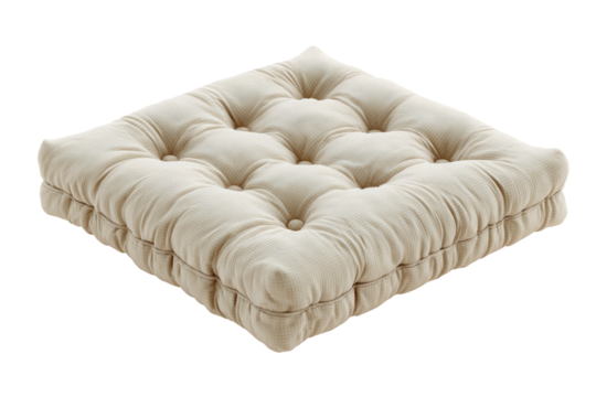 Cream-colored square cushion with tufted design
