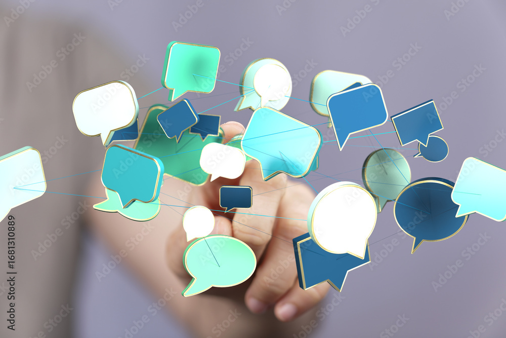 Poster Abstract image of interconnected speech bubbles, symbolizing global communication and networking.