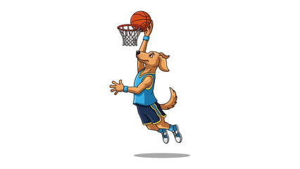 Dog's basketball goal: A basketball-playing dog, showcasing athletic prowess, executes a slam dunk with unwavering determination and skill.