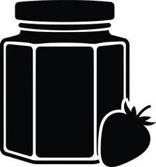 Simple black silhouette of a jar of strawberry jam with a single strawberry