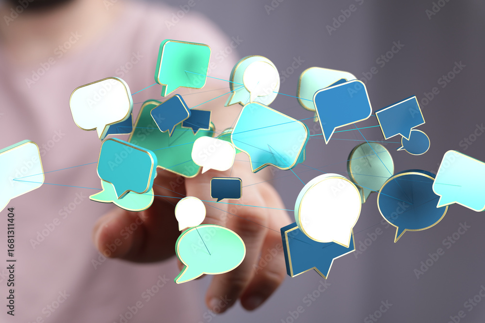 Aufkleber Abstract image of interconnected speech bubbles, symbolizing global communication and networking.