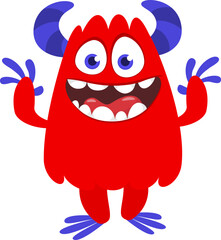 Cartoon funny monster character design with funny face expression. Halloween vector illustration 