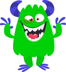 Cartoon funny monster character design with funny face expression. Halloween vector illustration 