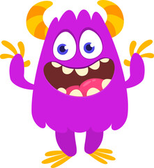 Cartoon funny monster character design with funny face expression. Halloween vector illustration 