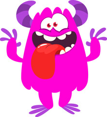 Cartoon funny monster character design with funny face expression. Halloween vector illustration 