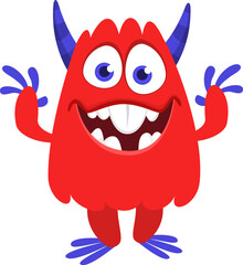 Cartoon funny monster character design with funny face expression. Halloween vector illustration 