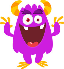 Cartoon funny monster character design with funny face expression. Halloween vector illustration 