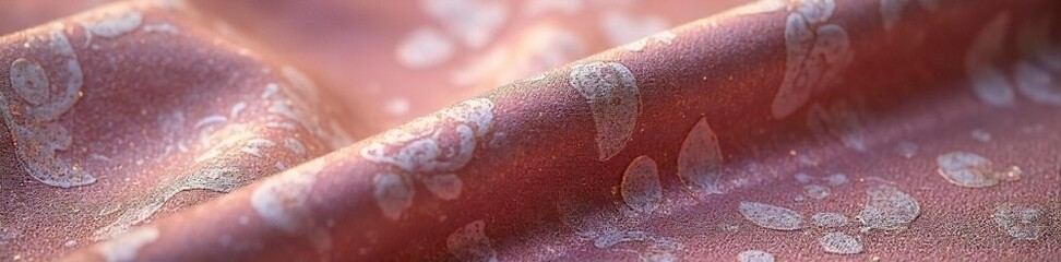 Close-up of luxurious, subtly patterned damask fabric, exhibiting a rich, complex texture reminiscent of a delicate, intricate complexion , antique, brocade