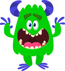 Cartoon funny monster character design with funny face expression. Halloween vector illustration 