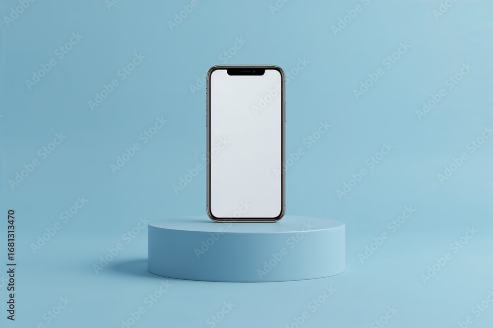 Poster smartphone featuring an empty display placed on a stand. 3d model for showcasing designs.