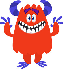 Cartoon funny monster character design with funny face expression. Halloween vector illustration 