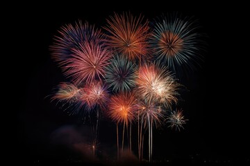 Colorful fireworks burst in a dark night sky (1)